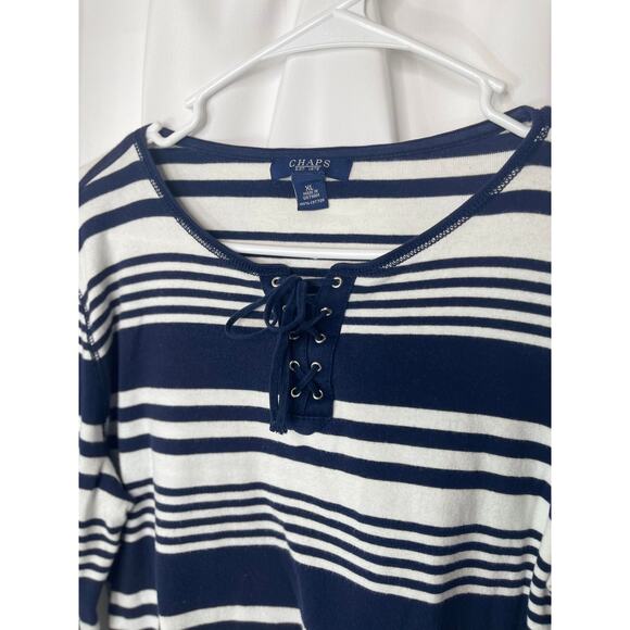 Chaps knit blouse shirt top women's XL extra large blue and white stripe cotton - Picture 8 of 12
